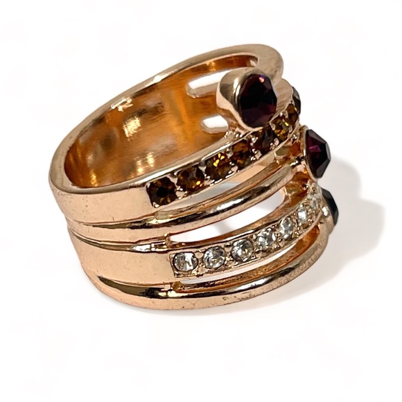 ❤️ Rose Gold Tone Faux Garnet Stacked Ring - Picture 2 of 5